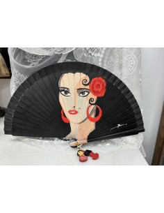 Abanico pintado NEGRO CON FLAMENCA REF. 5019