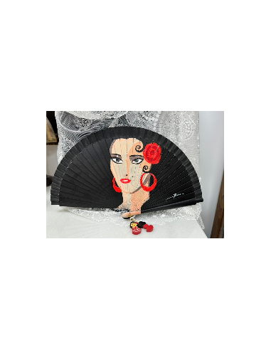 Abanico pintado NEGRO CON FLAMENCA REF. 5019