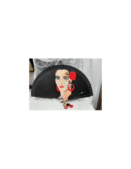 Abanico pintado NEGRO CON FLAMENCA REF. 5019