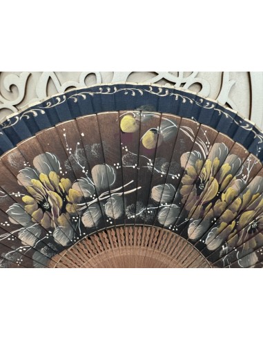 Abanico negro de madera de alta calidad pintado a mano artesanal Ref 9411