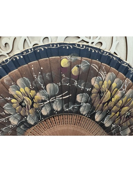 Abanico negro de madera de alta calidad pintado a mano artesanal Ref 9411