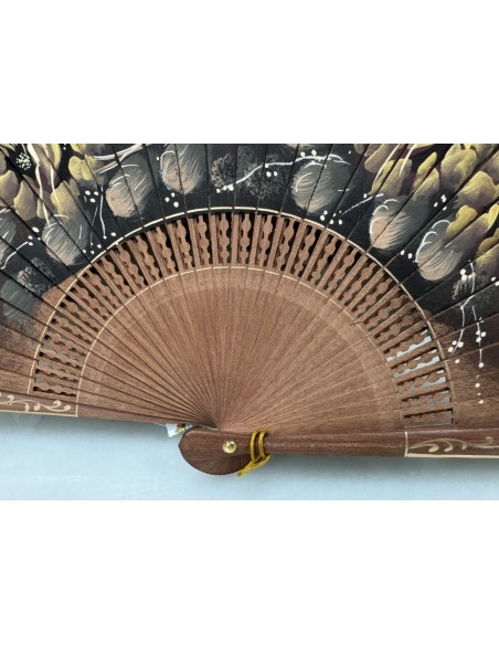 Abanico negro de madera de alta calidad pintado a mano artesanal Ref 9411