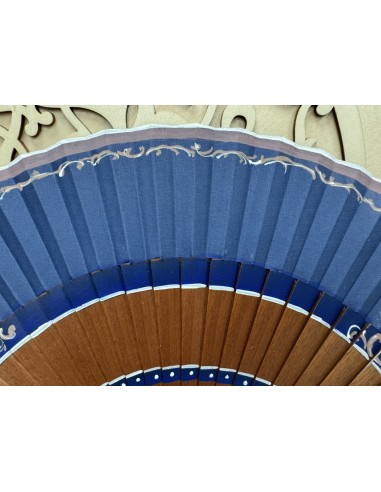 copy of ABANICO DE MADERA CON PAÍS DE TELA AZUL MARINO , PINTADO A MANO 23CM. REF: 9418