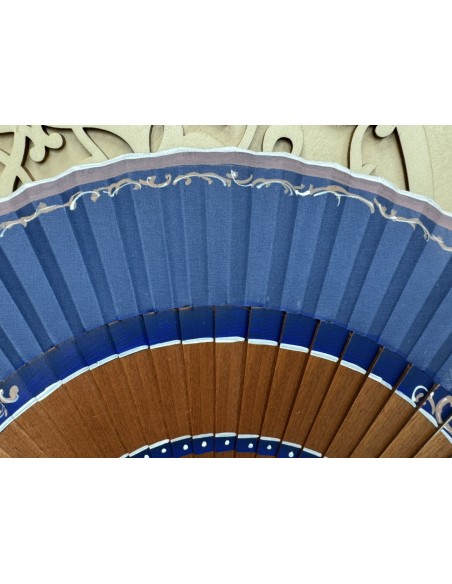 copy of ABANICO DE MADERA CON PAÍS DE TELA AZUL MARINO , PINTADO A MANO 23CM. REF: 9418