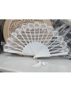 ABANICO BLANCO TUL Y BLONDA REF 15131