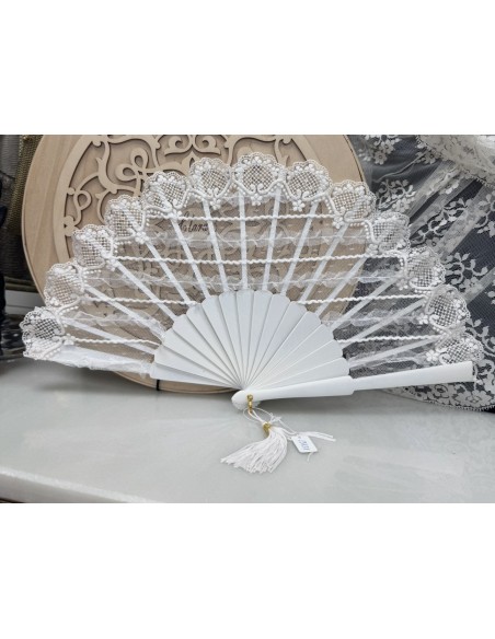 ABANICO BLANCO TUL Y BLONDA REF 15131
