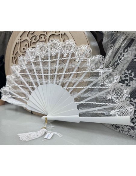 ABANICO BLANCO TUL Y BLONDA REF 15131