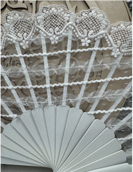 ABANICO BLANCO TUL Y BLONDA REF 15131